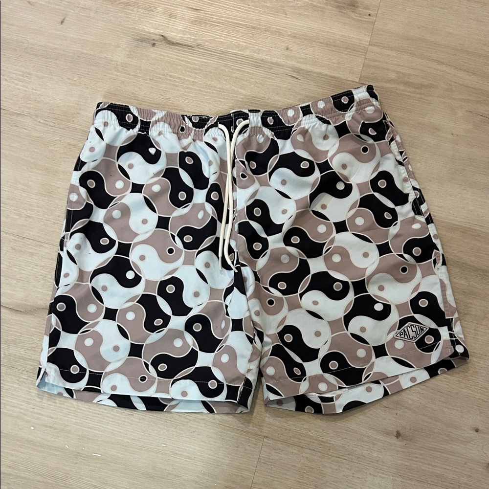 Pacsun Black and White Yin-Yang Swim Trunks 7 inch